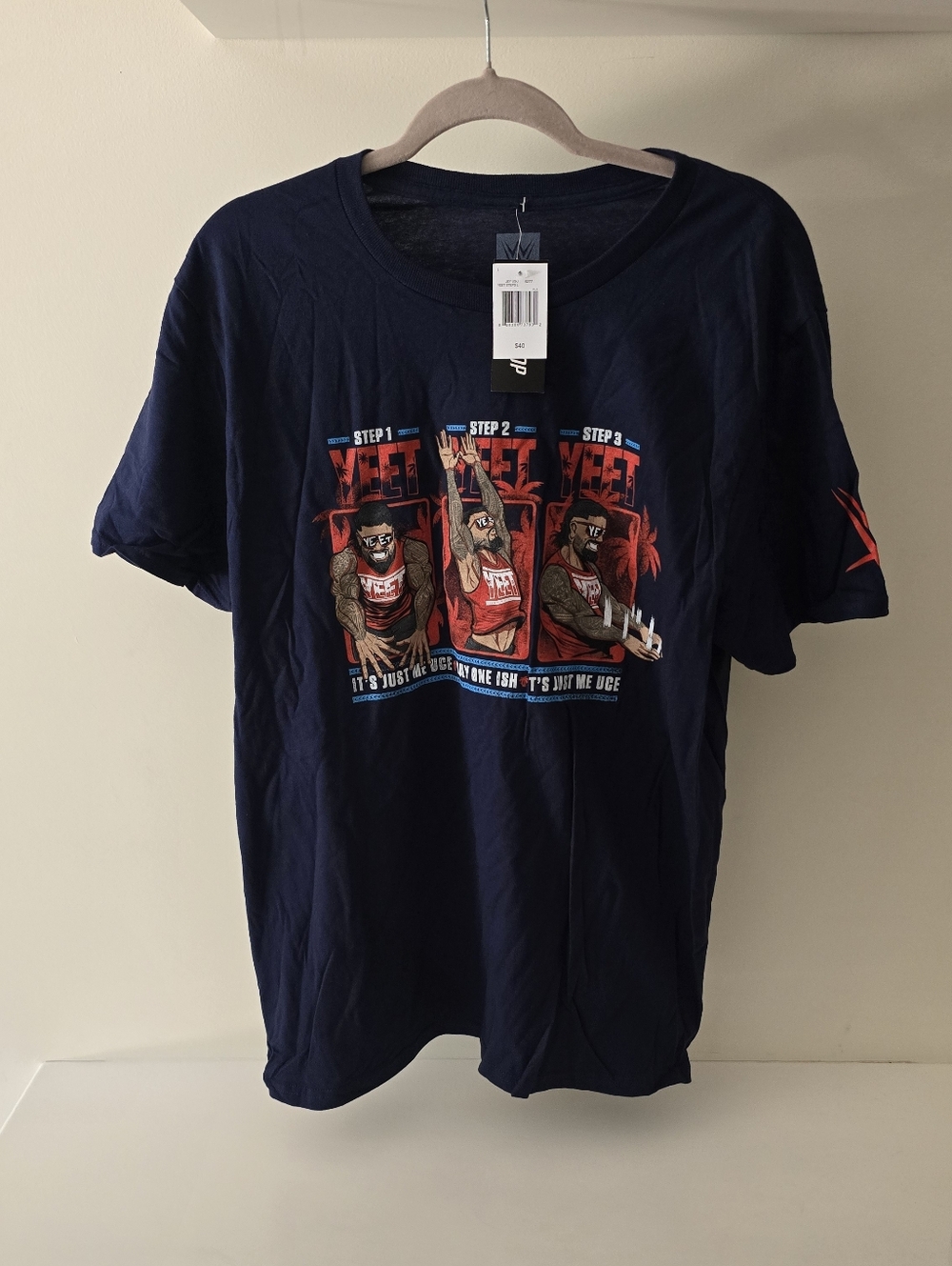 WWE Navy Tee with Red, White & Light Blue Graphic